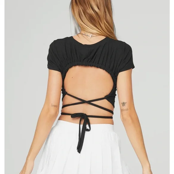 ALO Yoga Black Wrap Crop Top - Picture 3 of 7